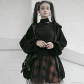 Women’s Style Mesh Stitched Plaid Warm High-waisted Fluffy Daily Thick Personality Mini Skirt BLACK / S