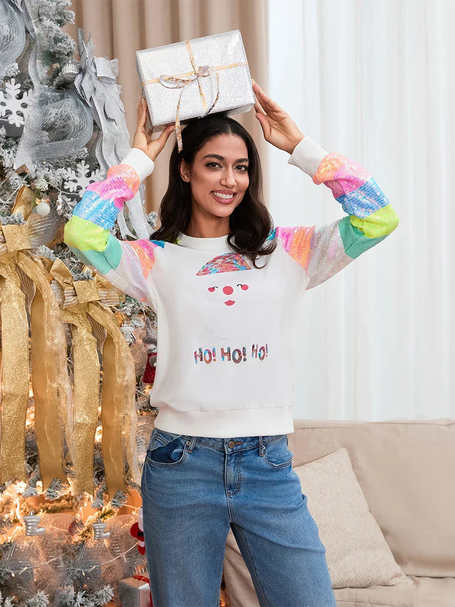 Cute Casual Autumn Patchwork Long Sleeve Sequined Christmas Sweater White2 / S Sweaters-L