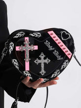 Y2K Cross Pattern Colorful Trendy Mini PU Punk Coffin Gothic Shape Bag Black