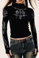 Y2K High Neck T-Shirt Black / S