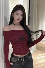 Y2K Off Shoulder Gothic T-Shirt