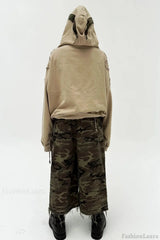 Y2K Street Style Drawstring Patch Hoodie