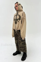 Y2K Street Style Drawstring Patch Hoodie