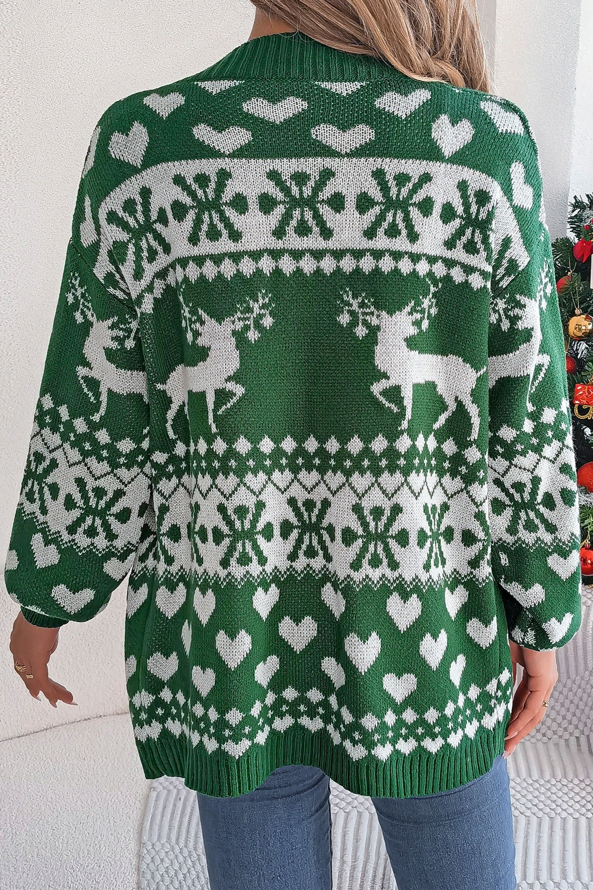 Reindeer Pocket Long Sleeve Christmas Cardigan
