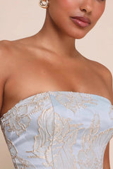 Floral Jacquard Strapless A Line Mini Dress