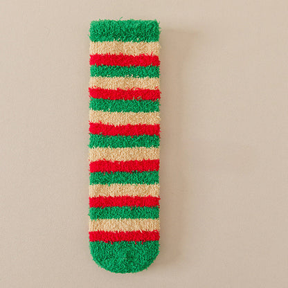 Cute Coral Fleece Thick Warm Mid Calf Christmas Socks
