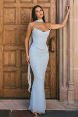 Mesh Strapless Ribbon Crop Set Party Dress