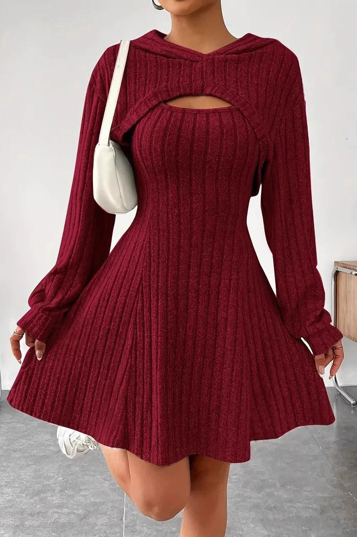 Hooded Long Sleeve Sleeveless A Shape Sweater Dress