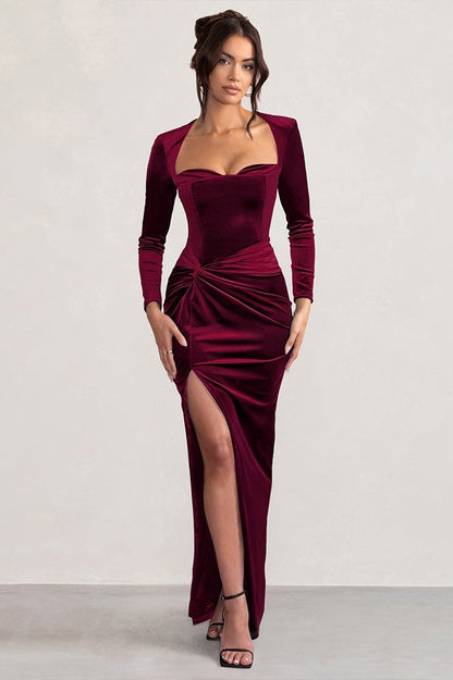 Velvet Square Neck Party Dress