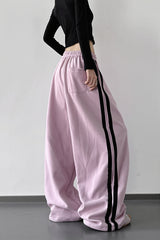 Side Stripe Drawstring Wide Leg Pants