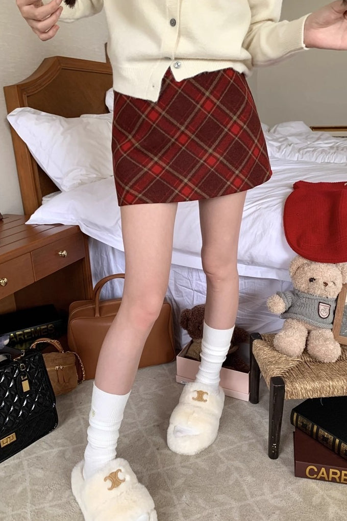 High Waist Plaid A-Line Christmas Skirt
