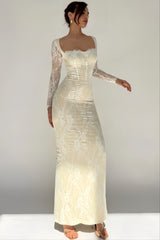 Square Neck Lace Long Sleeve Maxi Dress