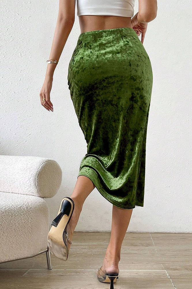 Velvet High Slit Bodycon Christmas Skirt