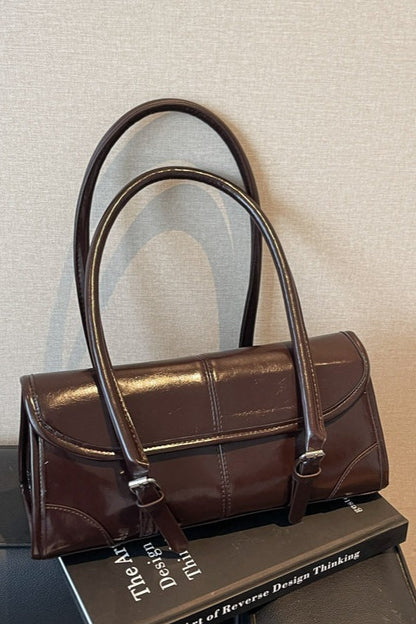 Waxed Leather Retro Long Handbag Chic Shoulder Underarm Commuter Bag