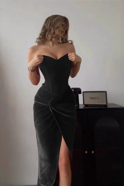 Elegant Bandeau Tie Back Slim Party Velvet Dress