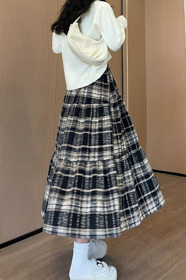 Wool Blend Tiered Plaid Christmas Skirt