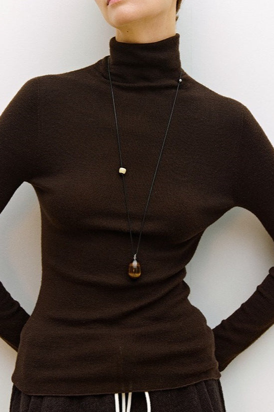 Solid Color Washable Wool Turtleneck Long Sleeve Tee