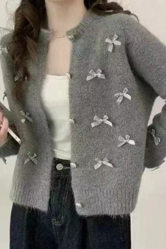 Chunky Bow Short Knit Christmas Cardigan