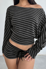 Striped Off Shoulder Cropped Top Shorts Set