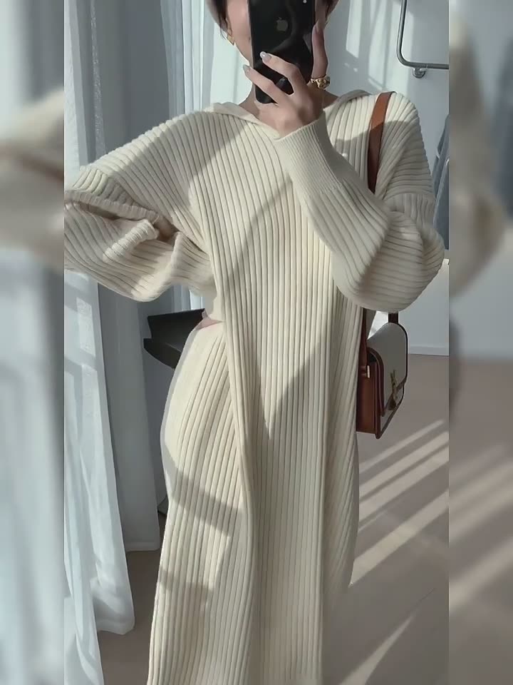 VibeMartini-Casual Hooded Knitted Long Dress