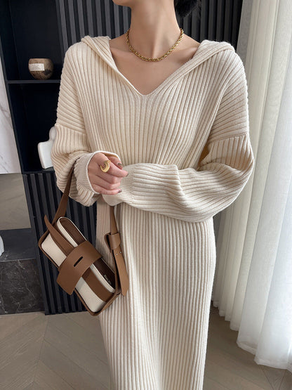 VibeMartini-Casual Hooded Knitted Long Dress