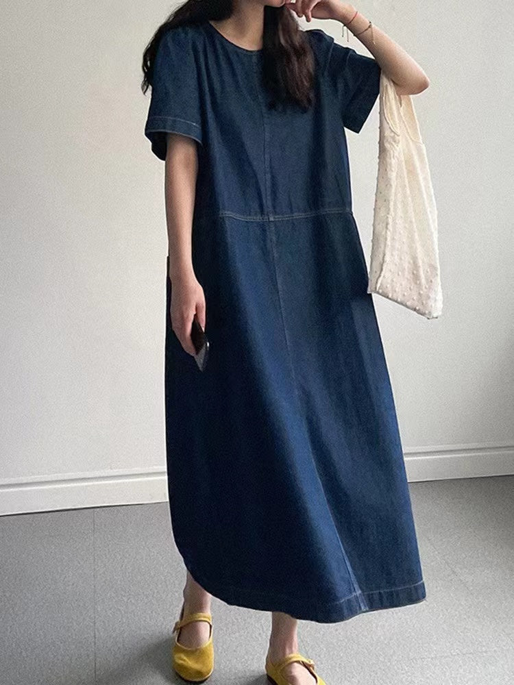 VibeMartini-Simple Solid Color Casual Classic Denim Dress