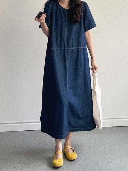 VibeMartini-Simple Solid Color Casual Classic Denim Dress