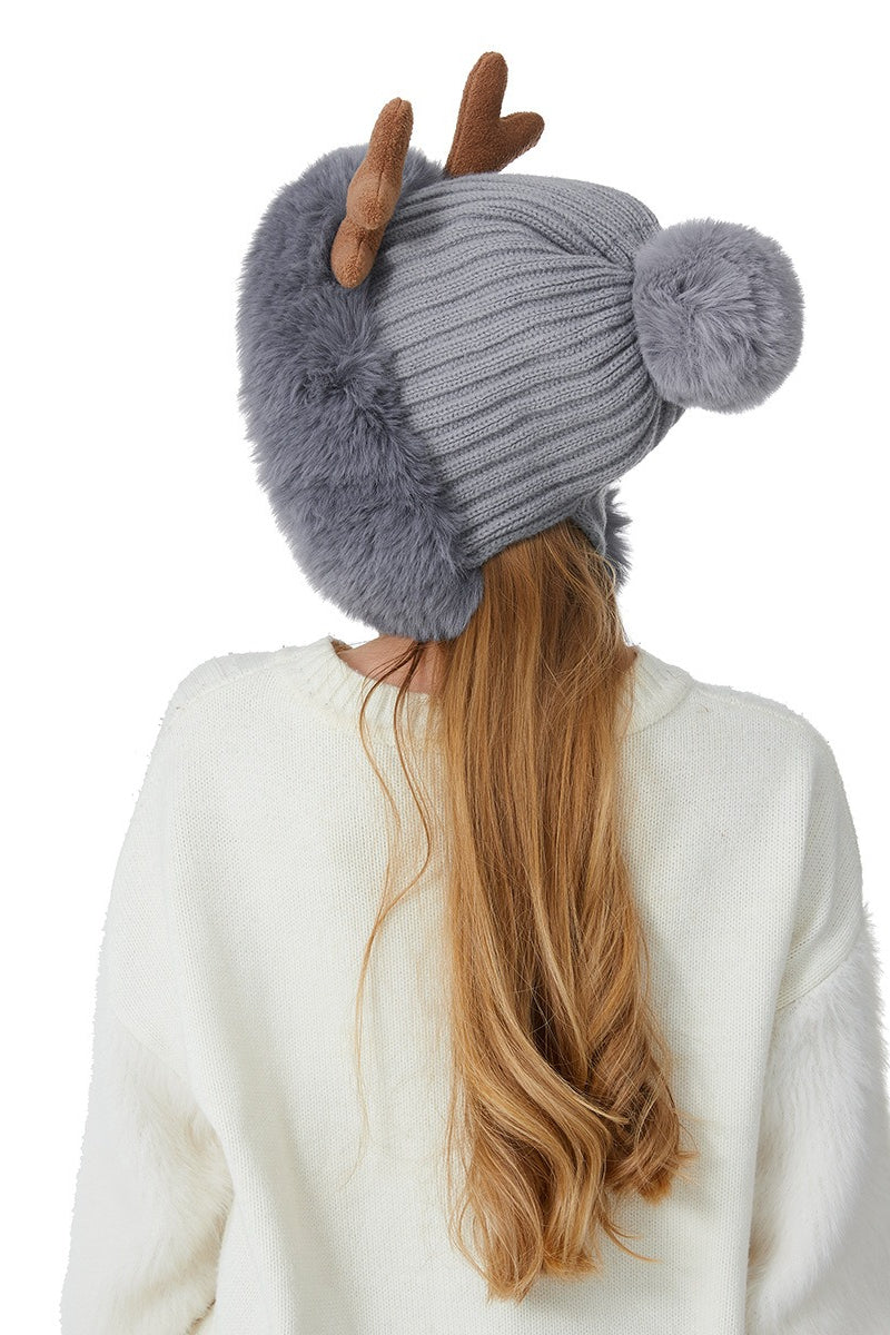 Reindeer Antler Pom Pom Christmas Hat