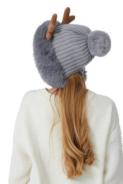 Reindeer Antler Pom Pom Christmas Hat