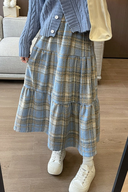 Wool Blend Tiered Plaid Christmas Skirt