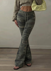 Camouflage Lace Up Flared Pants