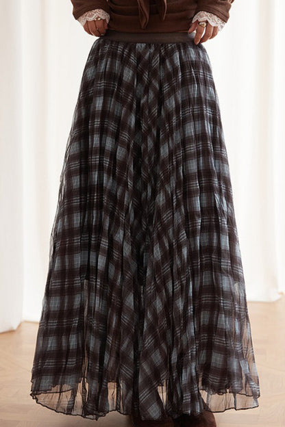 Plaid A-Line Maxi Christmas Skirt