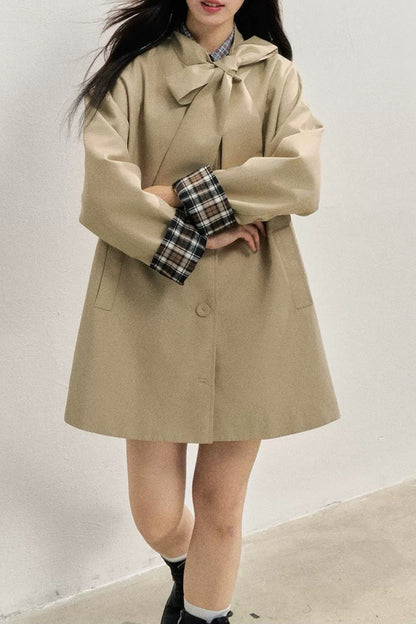 Plaid Blend Bow Front Christmas Outerwear