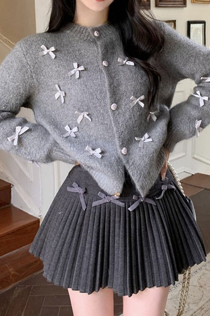 Chunky Bow Short Knit Christmas Cardigan