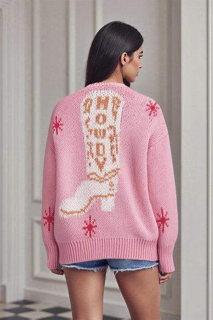 Boot Pattern V Neck Knit Christmas Cardigan