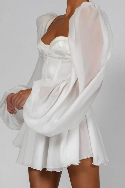 Lantern sleeve slim sexy chiffon dress