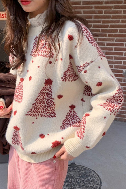 Color Block Snowflake Christmas Tree Pattern Knit Sweater