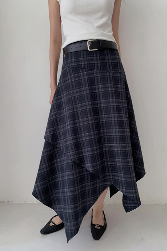 Asymmetric Plaid Midi Christmas Skirt