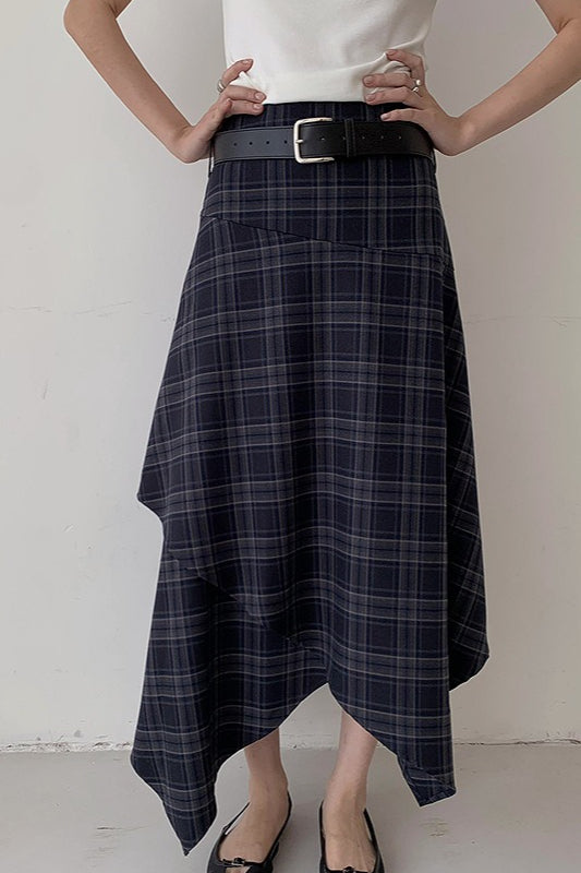 Asymmetric Plaid Midi Christmas Skirt