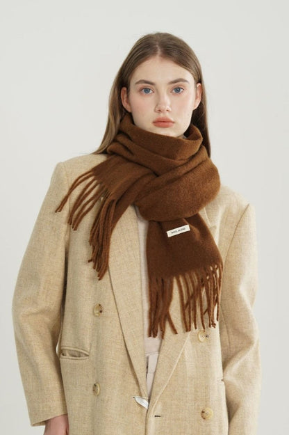 Solid Woven Fringe Wool Blend Christmas Scarf