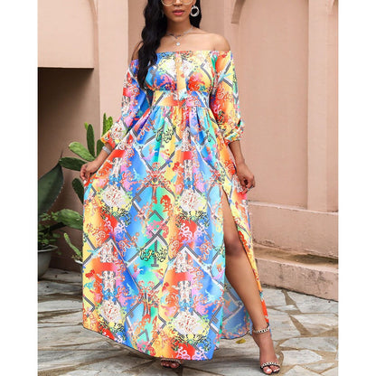 Retro long-sleeved floral dress