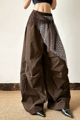 Lace Drape Overlay Wide Leg Pants