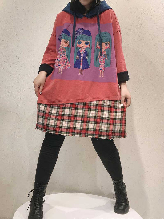 Anatomy Of Love Doll Print Hooded Sweatshirt Dress