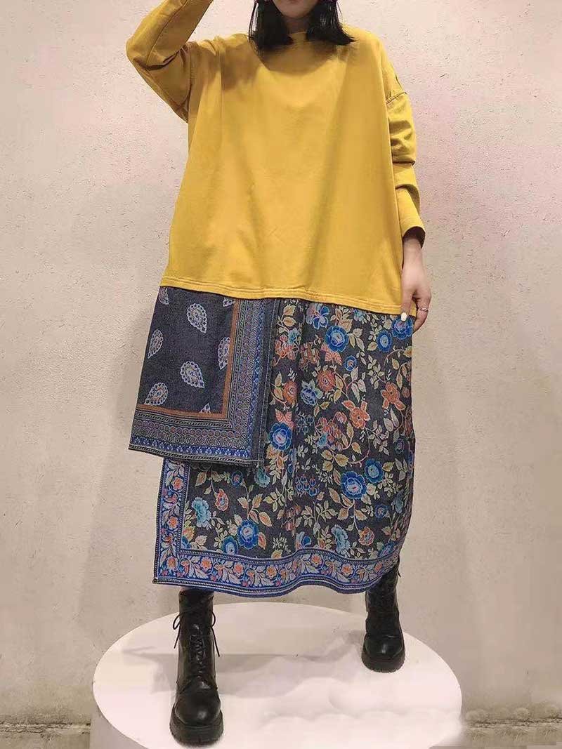 All Your Ethnic Floral Print Midi Sweatshirt Dress