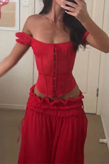 Red Backless Off Shoulder Vest Set Party Dress