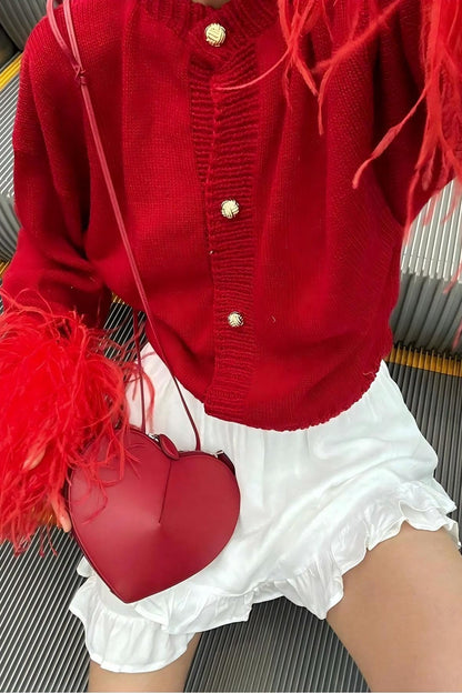 Furry Cuff Metal Button Christmas Cardigan