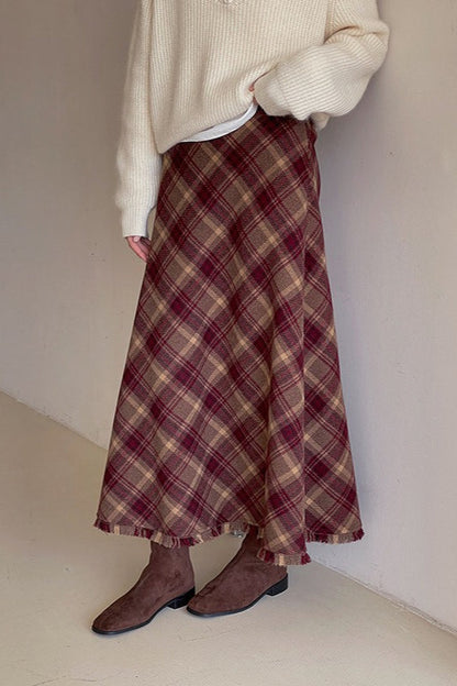 Red Plaid Wool Bodycon Christmas Skirt