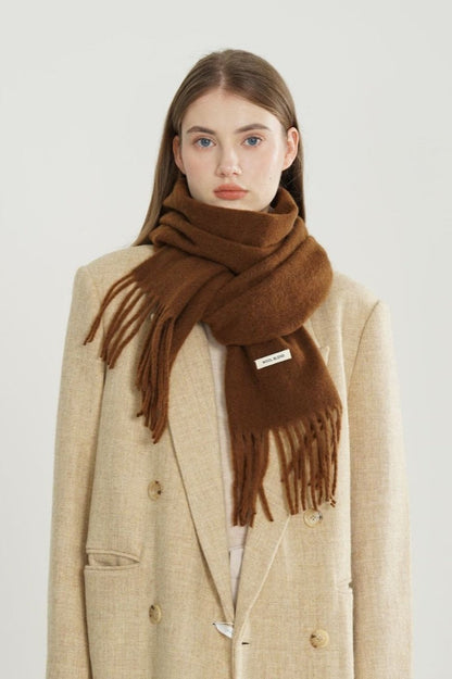 Solid Woven Fringe Wool Blend Christmas Scarf