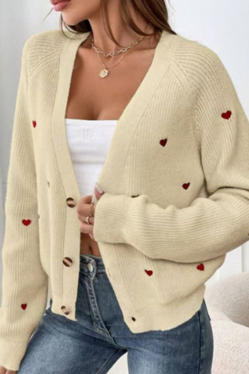 Heart Embroidery V Neck Christmas Cardigan