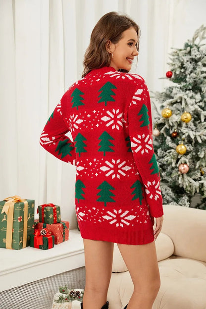Knit Christmas Tree Print Fitted Mini Dress